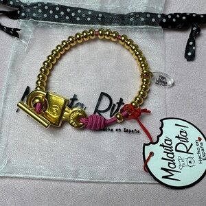 Gold and Pink Beaded Bracelet